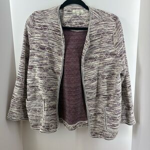 Max Studio Maroon and White Jacket, Women's Size Large, 2 Pockets